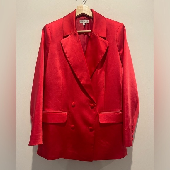 S’EDGE Jackets & Blazers - S’Edge Hot Pink Double-Breasted Satiny Silky Blazer with Notched Lapels size XS